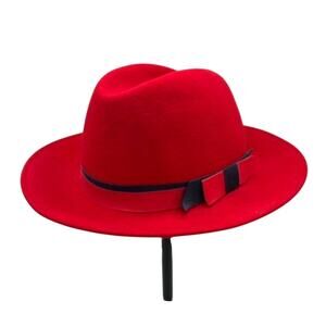 Lancaster Vintage Red Wool Felt Wide Brim Fedora Navy Grosgrain Bow USA Made
